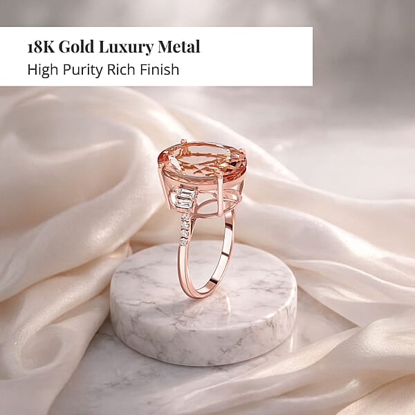 Certified And Appraised Iliana AAA Marropino Morganite And White Diamond 16.40 Ctw Solitaire Ring In 18K Rose Gold