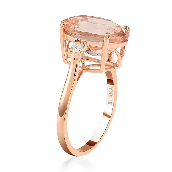 Certified And Appraised Iliana AAA Marropino Morganite And G-H SI Diamond 6.10 Ctw Ring In 18K Rose Gold