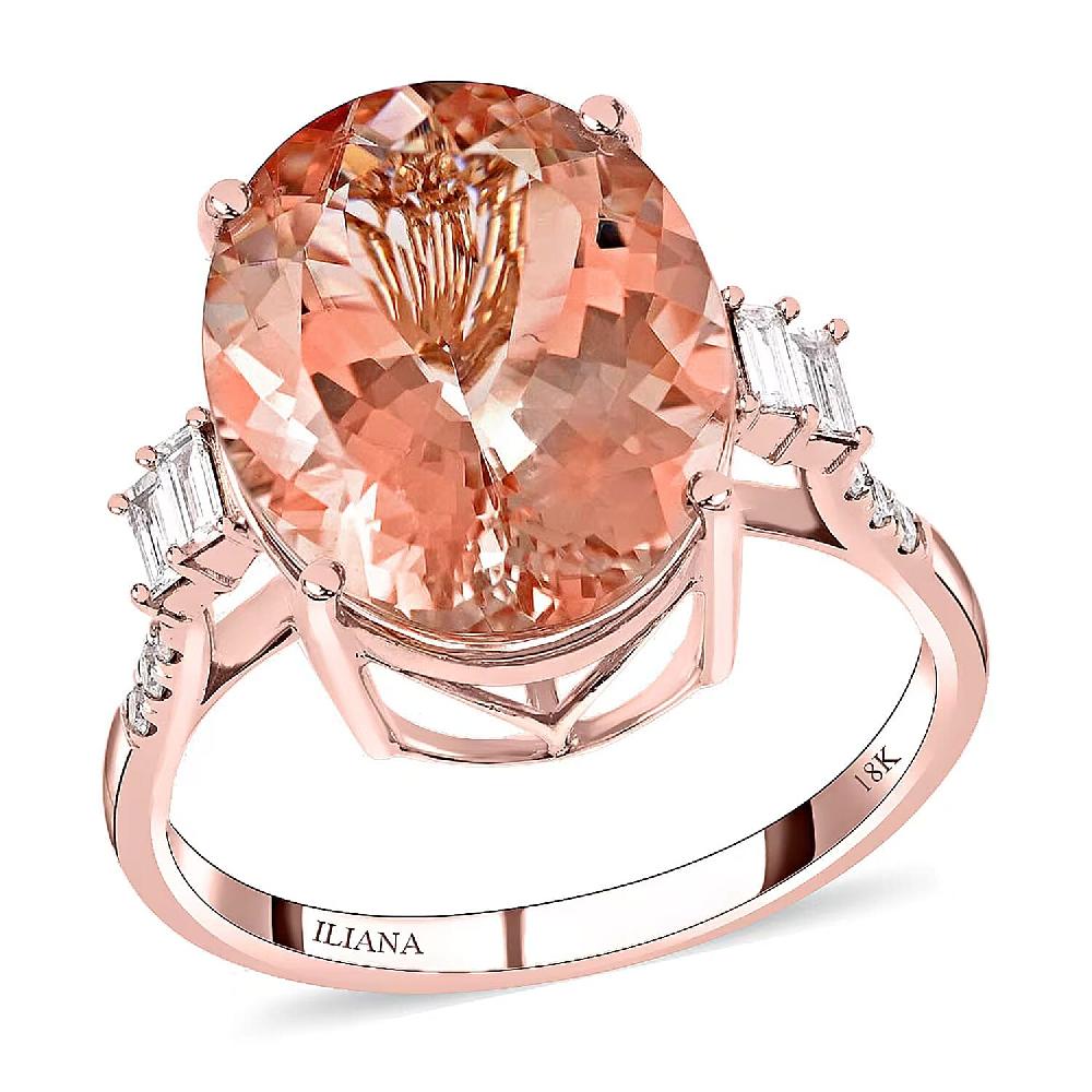 Certified and Appraised Iliana AAA Marropino Morganite and G-H I1 Diamond 8.00 ctw Ring in 18K Rose Gold