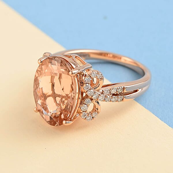 Certified And Appraised Iliana AAA Marropino Morganite And G-H SI Diamond 6.20 Ctw Ring In 18K Rose Gold 5.35 Grams