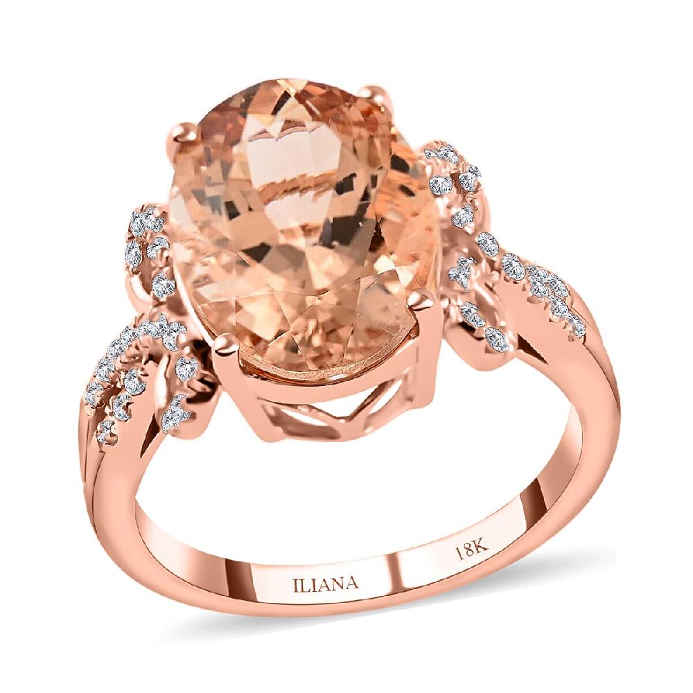 Certified and Appraised Iliana AAA Marropino Morganite and G-H SI Diamond 6.20 ctw Ring in 18K Rose Gold 5.35 Grams