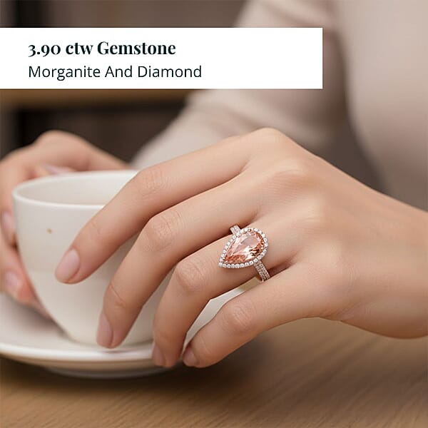 Certified And Appraised Iliana AAA Marropino Morganite And G-H SI Diamond 3.90 Ctw Halo Ring In 18K Rose Gold 4.66 Grams