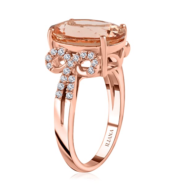 Certified And Appraised Iliana AAA Marropino Morganite And G-H SI Diamond 6.20 Ctw Ring In 18K Rose Gold 5.35 Grams