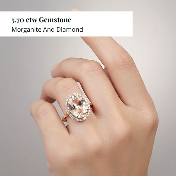 Certified And Appraised Iliana AAA Marropino Morganite And G-H SI Diamond 5.70 Ctw Halo Ring In 18K Rose Gold 3.50 Grams