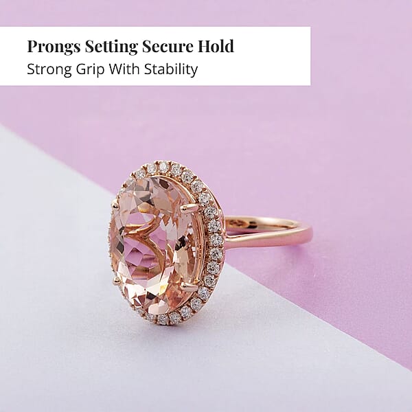 Certified And Appraised Iliana AAA Marropino Morganite And G-H SI Diamond 5.70 Ctw Halo Ring In 18K Rose Gold 3.50 Grams