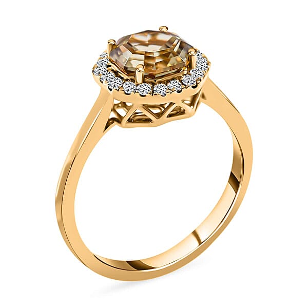 Certified And Appraised Iliana AAA Turkizite And G-H SI Diamond 1.90 Ctw Halo Ring In 18K Yellow Gold