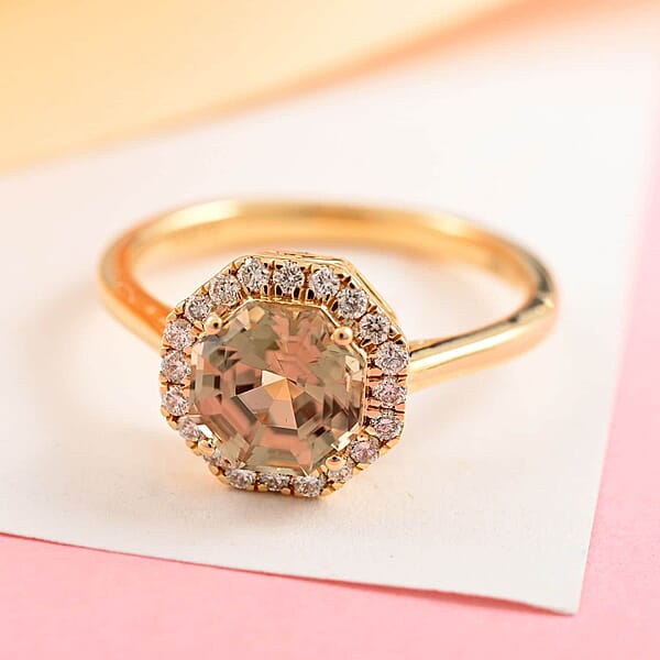 Certified And Appraised Iliana AAA Turkizite And G-H SI Diamond 1.90 Ctw Halo Ring In 18K Yellow Gold
