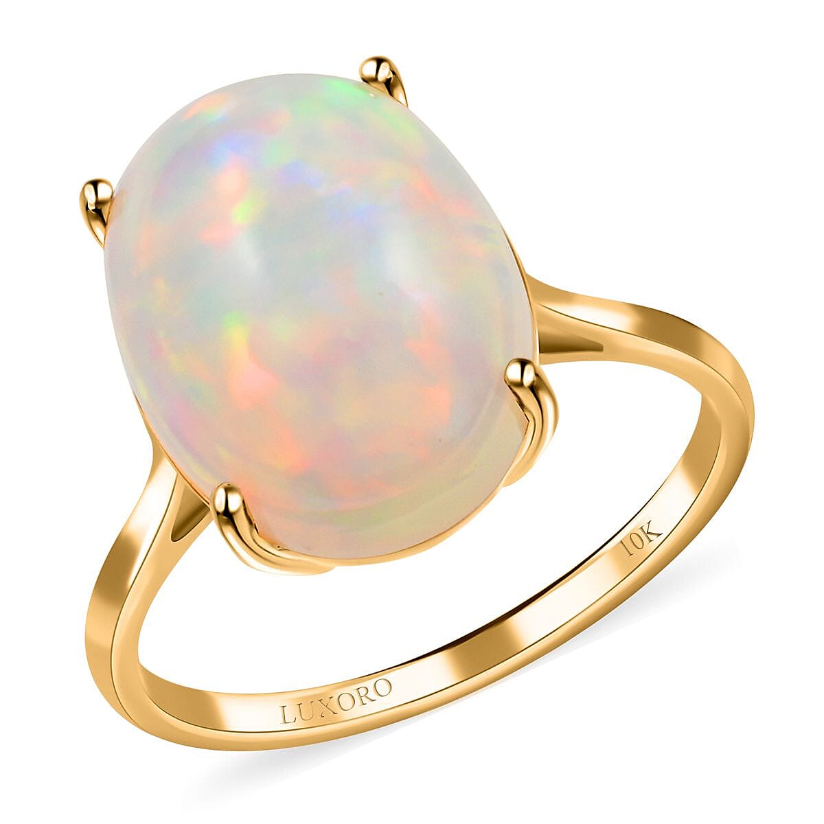 Certified and Appraised Luxoro 10K Yellow Gold AAA Ethiopian Welo Opal Solitaire Ring 6.85 ctw
