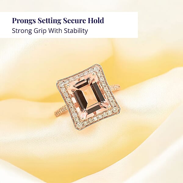 Certified And Appraised Luxoro 14K Rose Gold AAA Marropino Morganite And G-H I2 Diamond Halo Ring 4.35 Grams 4.80 Ctw