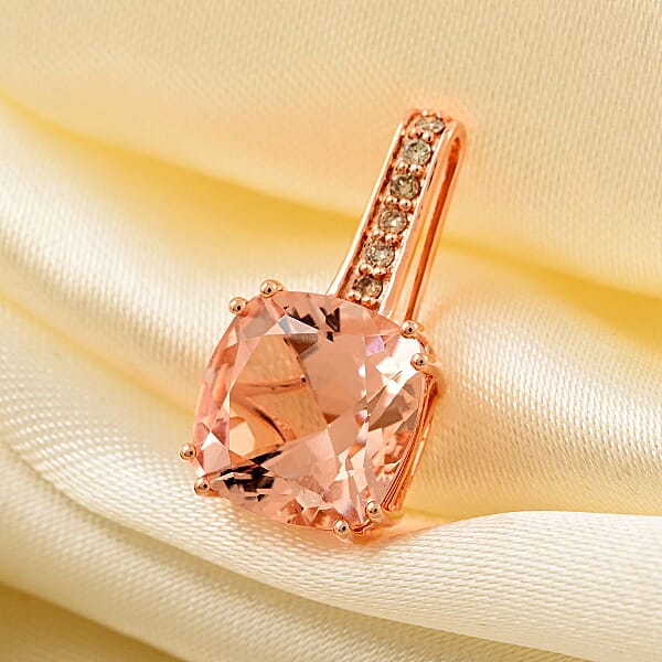 Certified And Appraised Luxoro 14K Rose Gold AAA Marropino Morganite And G-H I2 Diamond Pendant Without Chain 3.75 Ctw