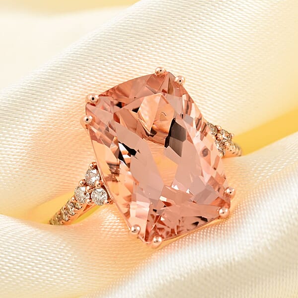 Certified And Appraised Luxoro 14K Rose Gold AAA Marropino Morganite And G-H I2 Diamond Ring 6.70 Ctw