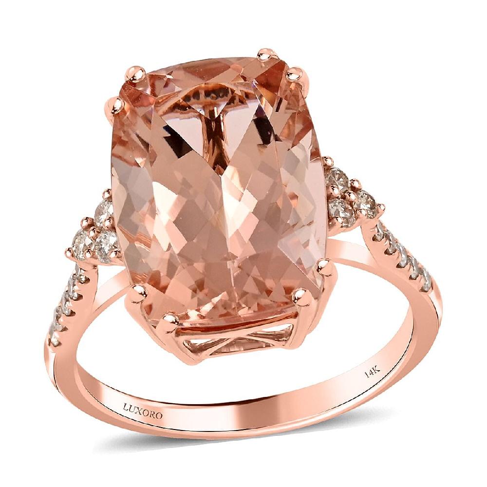 Certified and Appraised Luxoro 14K Rose Gold AAA Marropino Morganite and G-H I2 Diamond Ring 6.70 ctw