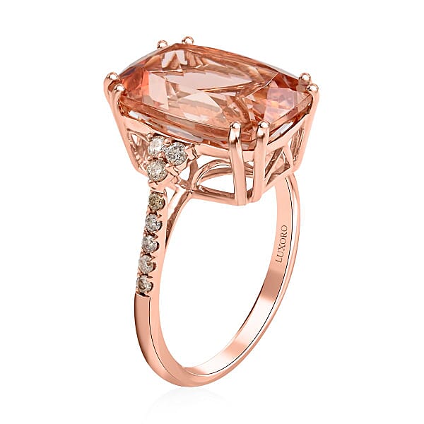 Certified And Appraised Luxoro 14K Rose Gold AAA Marropino Morganite And G-H I2 Diamond Ring 6.70 Ctw