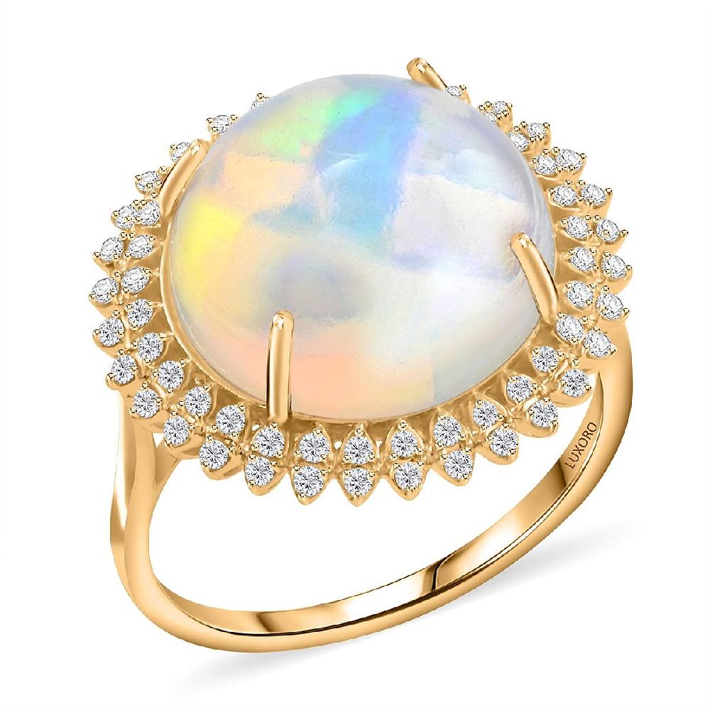 Certified and Appraised Luxoro AAA Ethiopian Welo Opal and G-H I2 Diamond 8.10 ctw Ring in 14K Yellow Gold 5.10 Grams