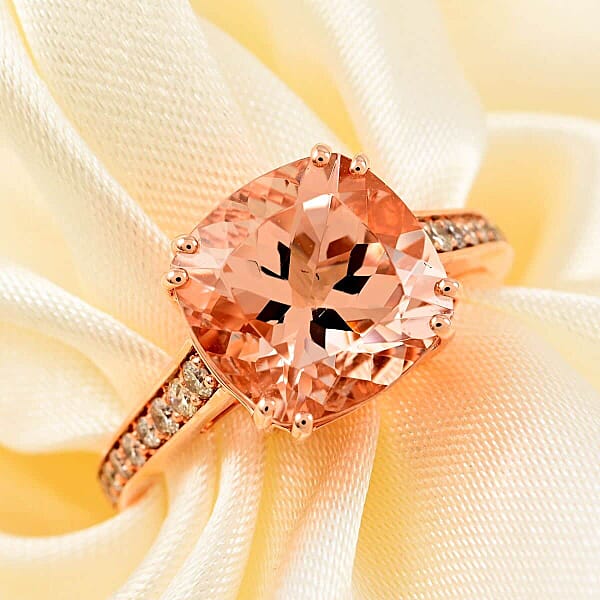 Certified And Appraised Luxoro AAA Marropino Morganite And G-H I2 Diamond 4.00 Ctw Ring In 14K Rose Gold