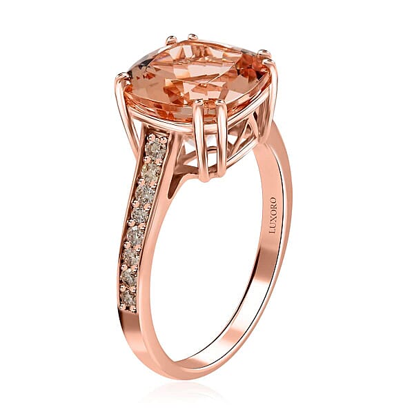 Certified And Appraised Luxoro AAA Marropino Morganite And G-H I2 Diamond 4.00 Ctw Ring In 14K Rose Gold