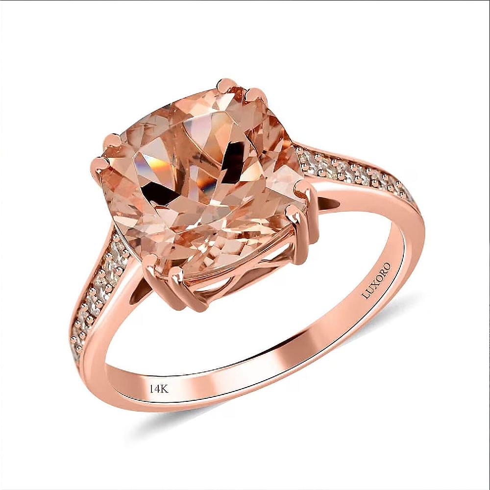 Certified and Appraised Luxoro AAA Marropino Morganite and G-H I2 Diamond 4.00 ctw Ring in 14K Rose Gold