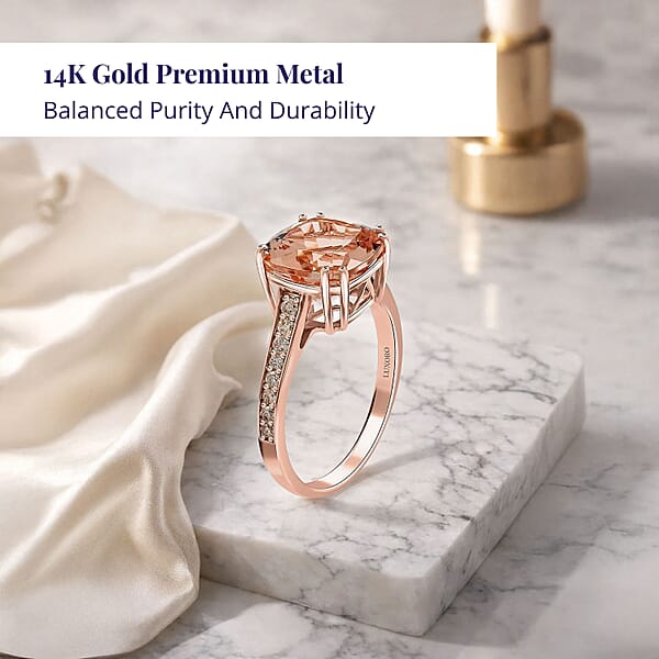 Certified And Appraised Luxoro AAA Marropino Morganite And G-H I2 Diamond 4.00 Ctw Ring In 14K Rose Gold