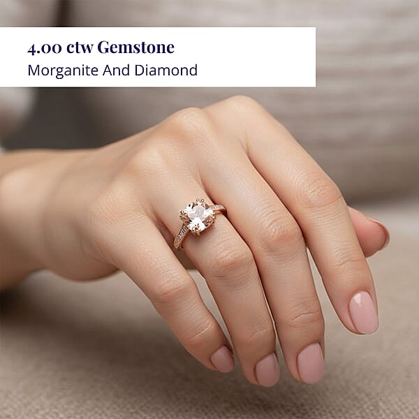 Certified And Appraised Luxoro AAA Marropino Morganite And G-H I2 Diamond 4.00 Ctw Ring In 14K Rose Gold