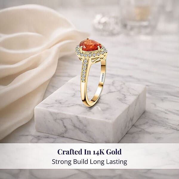 Certified And Appraised Luxoro AAA Nigerian Spessartite Garnet And G-H I2 Diamond 1.8 Ctw Ring In 14K Yellow Gold
