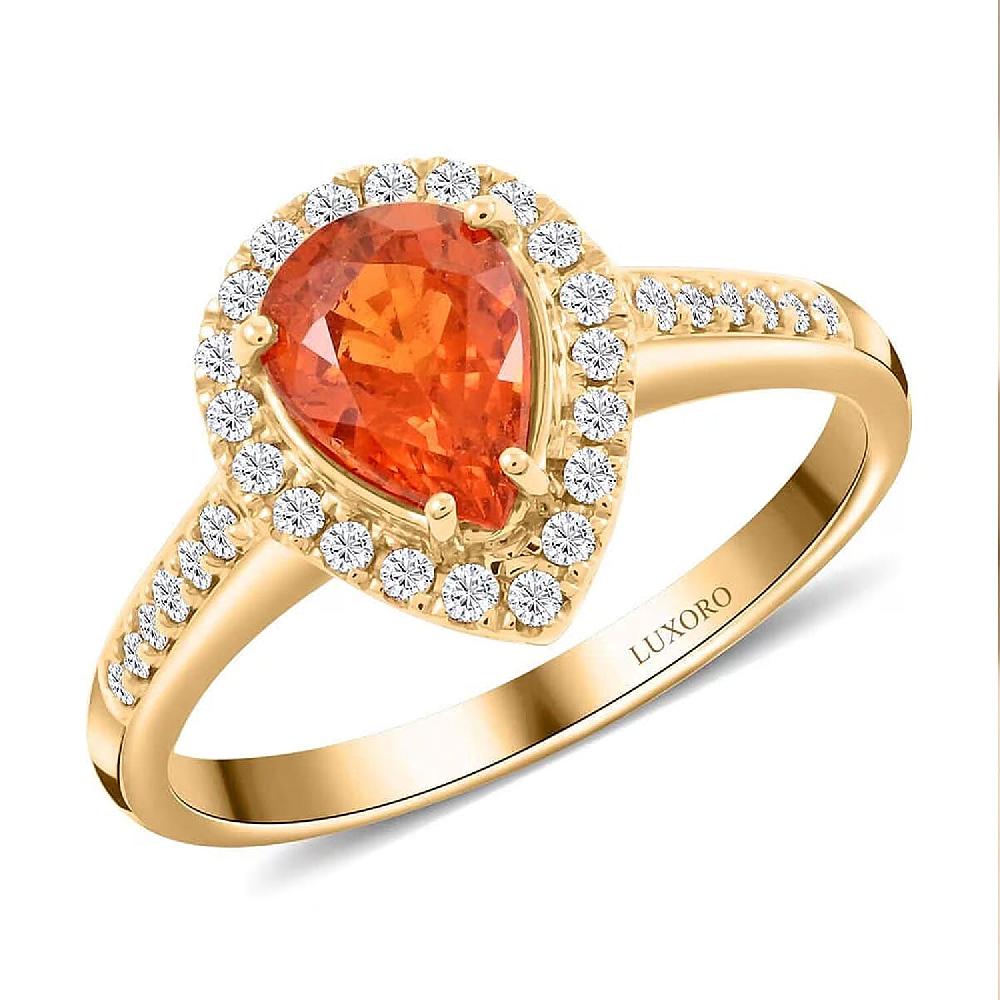 Certified and Appraised Luxoro AAA Nigerian Spessartite Garnet and G-H I2 Diamond 1.8 ctw Ring in 14K Yellow Gold