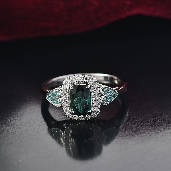 Certified And Appraised Luxoro AAA Pirineu Lagoon Tourmaline Paraiba Tourmaline And I2 Diamond 1.11 Ctw Ring In 10K White Gold
