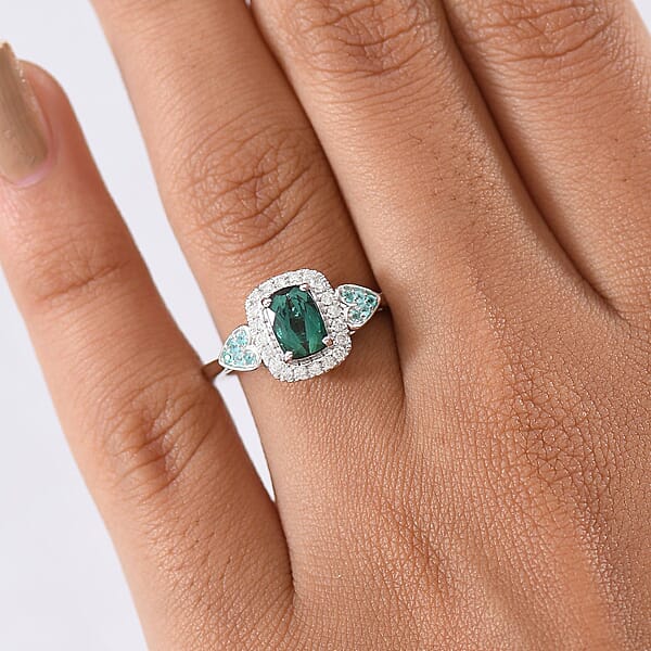 Certified And Appraised Luxoro AAA Pirineu Lagoon Tourmaline Paraiba Tourmaline And I2 Diamond 1.11 Ctw Ring In 10K White Gold