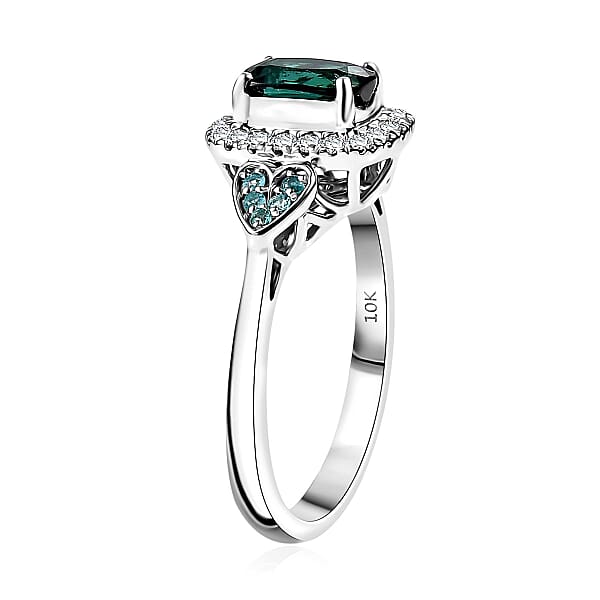 Certified And Appraised Luxoro AAA Pirineu Lagoon Tourmaline Paraiba Tourmaline And I2 Diamond 1.11 Ctw Ring In 10K White Gold