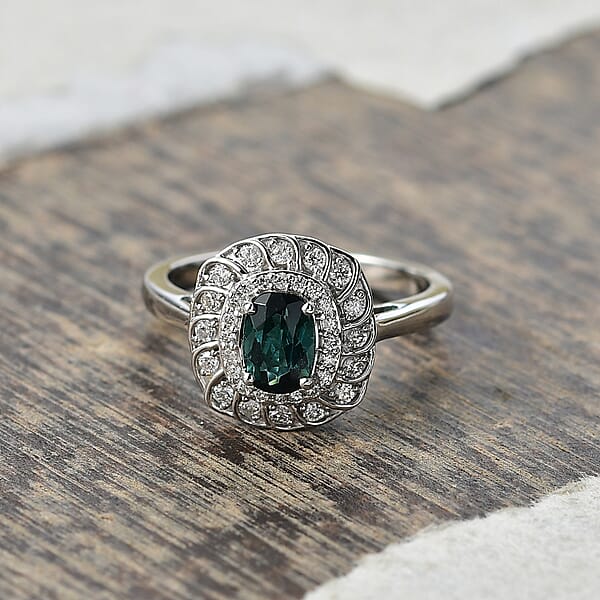Certified And Appraised Luxoro AAA Pirineu Lagoon Tourmaline And I2 Diamond 1.07 Ctw Ring In 10K White Gold
