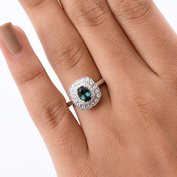 Certified And Appraised Luxoro AAA Pirineu Lagoon Tourmaline And I2 Diamond 1.07 Ctw Ring In 10K White Gold