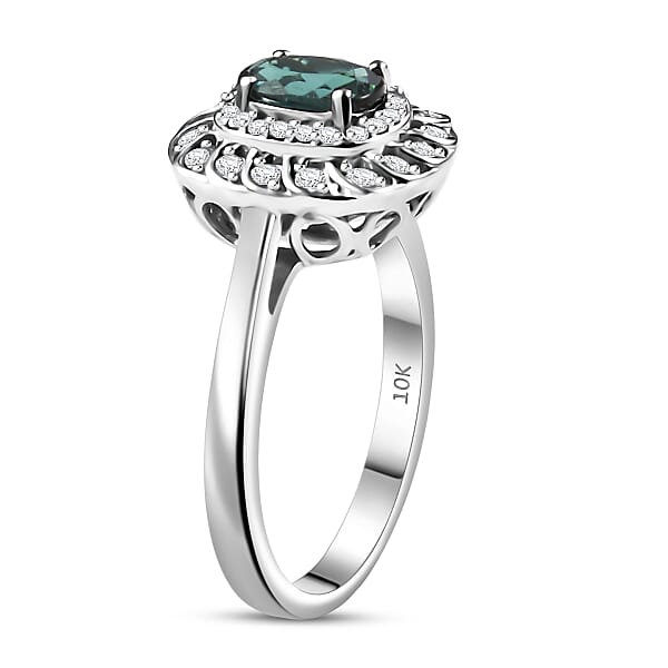 Certified And Appraised Luxoro AAA Pirineu Lagoon Tourmaline And I2 Diamond 1.07 Ctw Ring In 10K White Gold