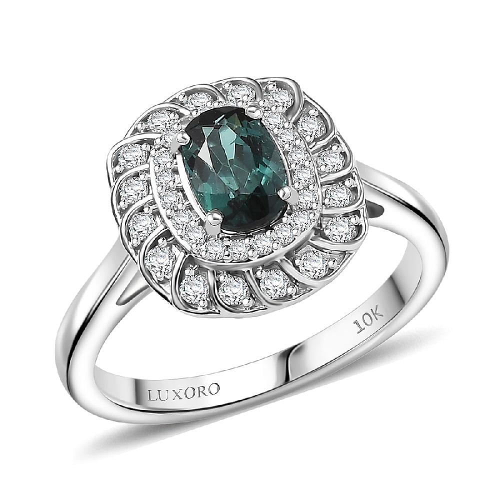 Certified and Appraised Luxoro AAA Pirineu Lagoon Tourmaline and I2 Diamond 1.07 ctw Ring in 10K White Gold