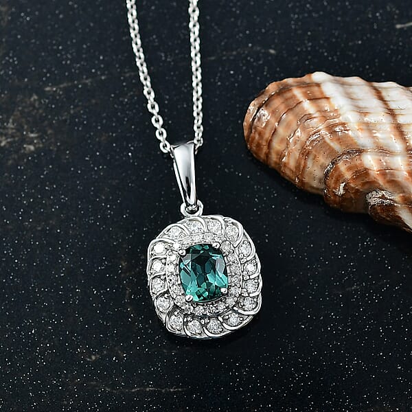 Certified And Appraised Luxoro AAA Pirineu Lagoon Tourmaline And I2 Diamond 1.03 Ctw Pendant Necklace In 10K White Gold 20 Inches