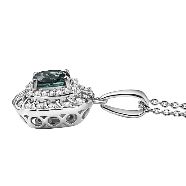 Certified And Appraised Luxoro AAA Pirineu Lagoon Tourmaline And I2 Diamond 1.03 Ctw Pendant Necklace In 10K White Gold 20 Inches
