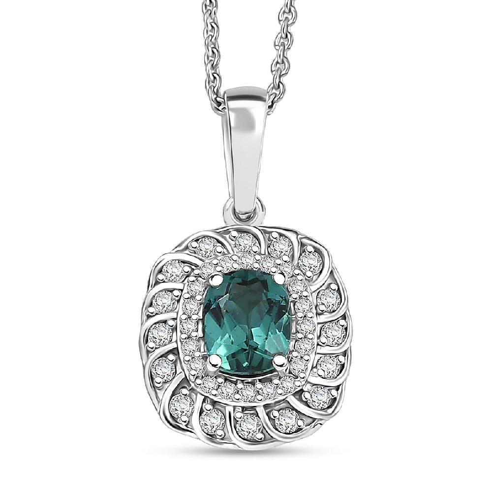 Certified and Appraised Luxoro AAA Pirineu Lagoon Tourmaline and I2 Diamond 1.03 ctw Pendant Necklace in 10K White Gold 20 Inches