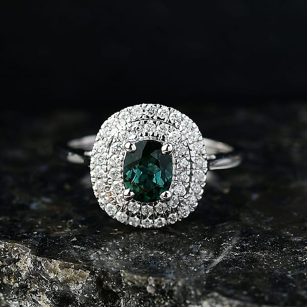 Certified And Appraised Luxoro AAA Pirineu Lagoon Tourmaline And I2 Diamond 1.16 Ctw Ring In 10K White Gold