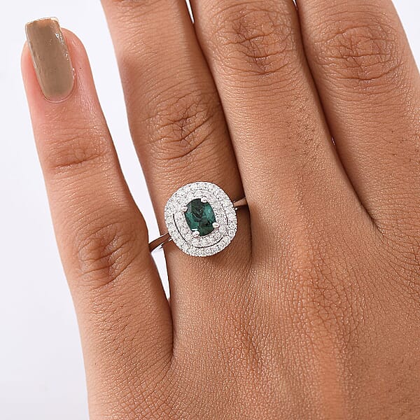 Certified And Appraised Luxoro AAA Pirineu Lagoon Tourmaline And I2 Diamond 1.16 Ctw Ring In 10K White Gold