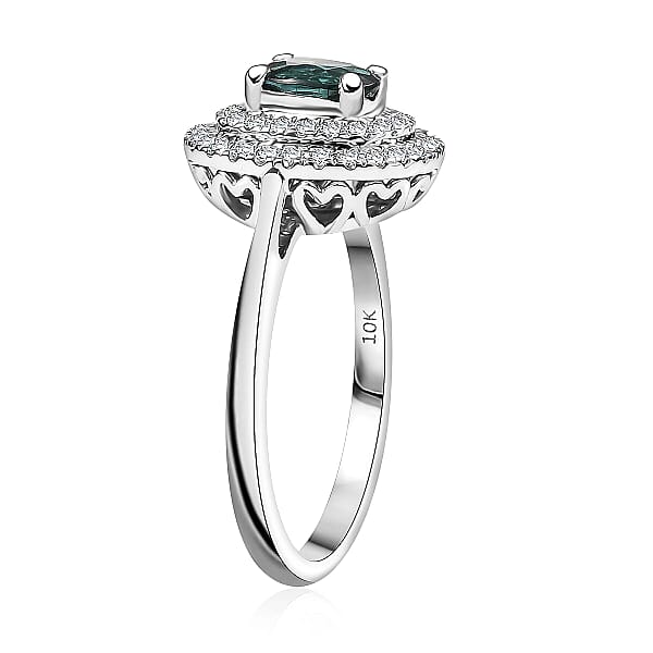 Certified And Appraised Luxoro AAA Pirineu Lagoon Tourmaline And I2 Diamond 1.16 Ctw Ring In 10K White Gold