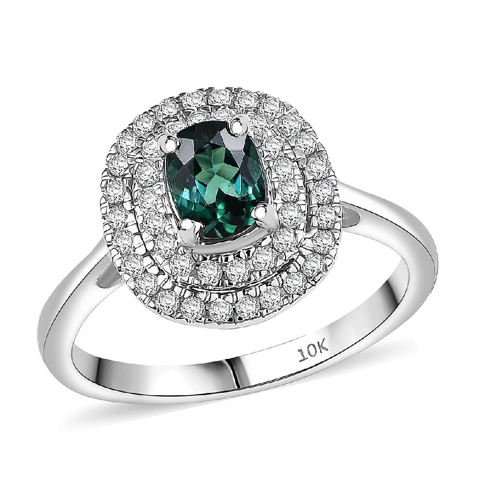 Certified and Appraised Luxoro AAA Pirineu Lagoon Tourmaline and I2 Diamond 1.16 ctw Ring in 10K White Gold