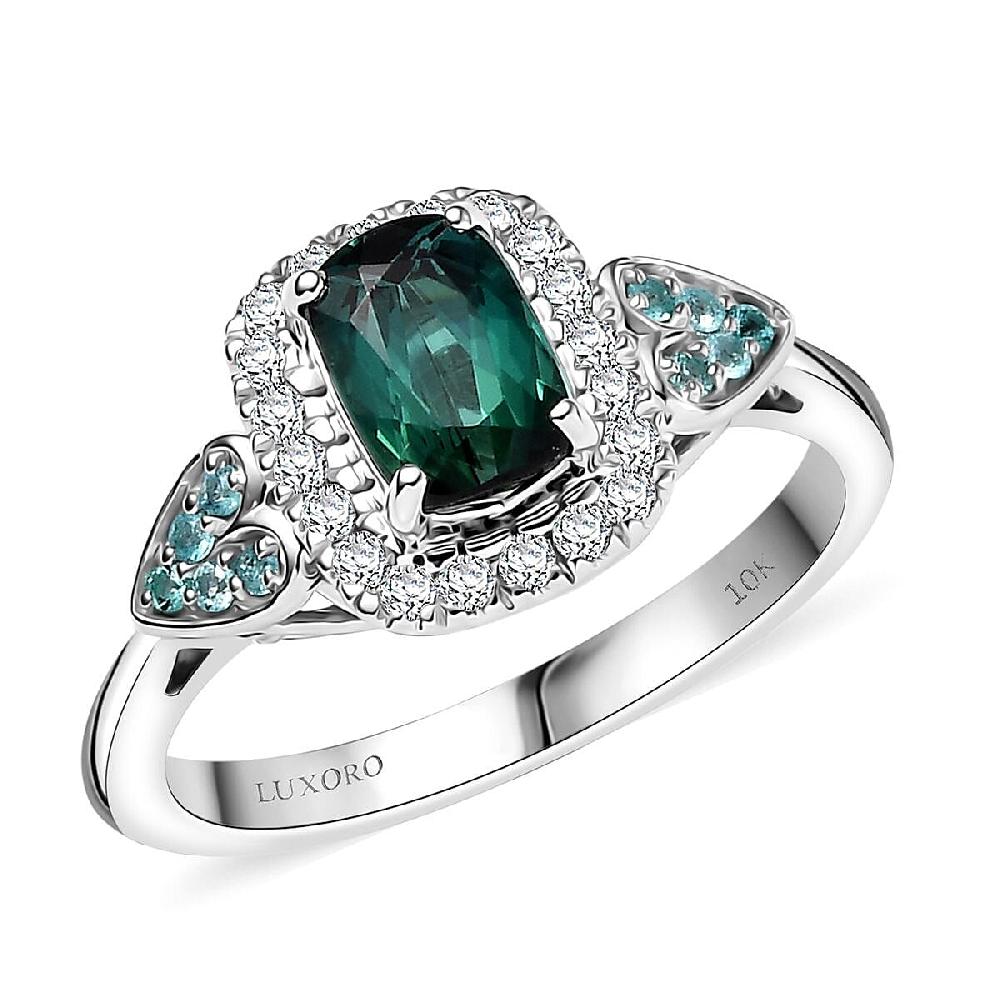 Certified and Appraised Luxoro AAA Pirineu Lagoon Tourmaline Paraiba Tourmaline and I2 Diamond 1.11 ctw Ring in 10K White Gold