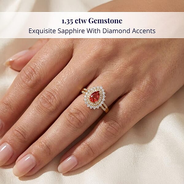 Certified And Appraised Luxoro AAA Red Sapphire And G-H I2 Diamond 1.35 Ctw Cocktail Ring In 14K Yellow Gold 4.25 Grams