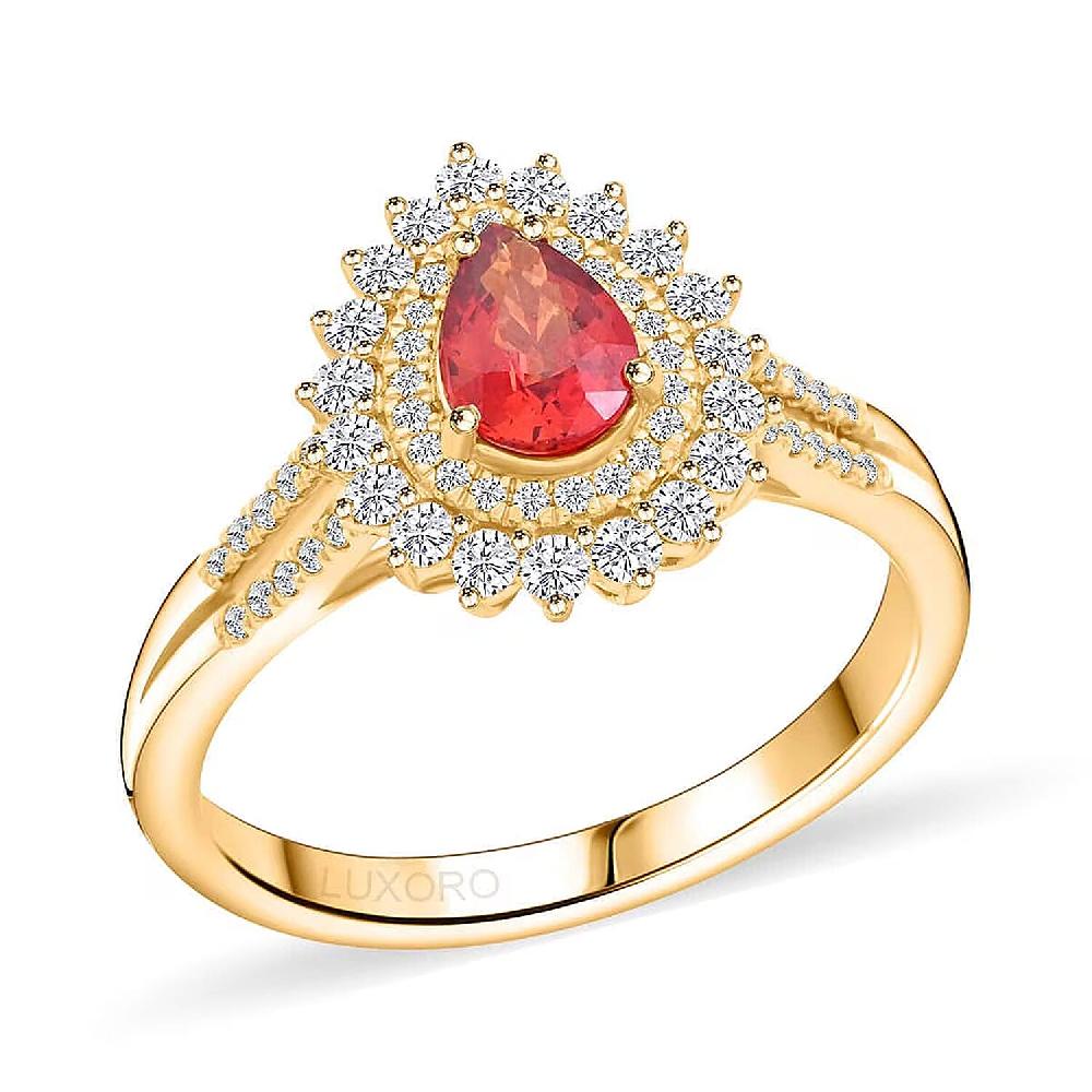 Certified and Appraised Luxoro AAA Red Sapphire and G-H I2 Diamond 1.35 ctw Cocktail Ring in 14K Yellow Gold 4.25 Grams