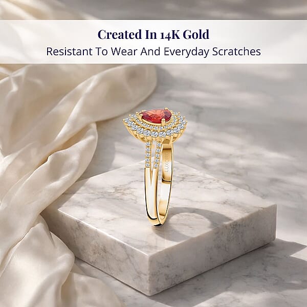 Certified And Appraised Luxoro AAA Red Sapphire And G-H I2 Diamond 1.35 Ctw Cocktail Ring In 14K Yellow Gold 4.25 Grams