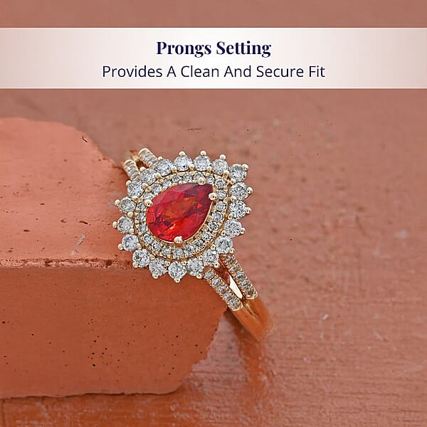Certified And Appraised Luxoro AAA Red Sapphire And G-H I2 Diamond 1.35 Ctw Cocktail Ring In 14K Yellow Gold 4.25 Grams