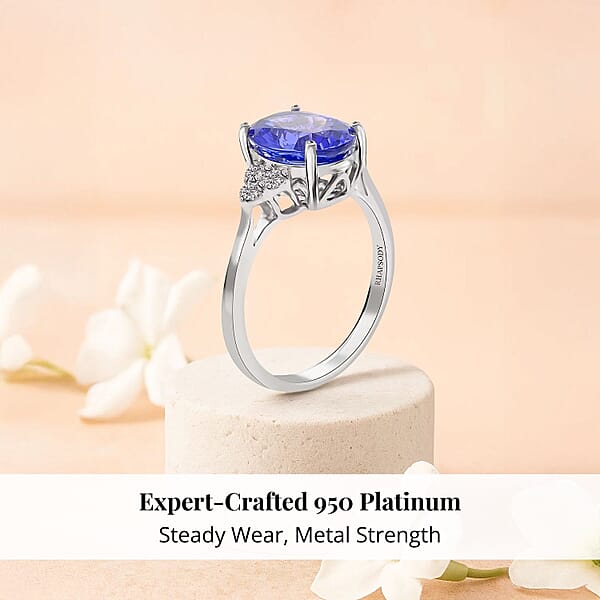 Certified And Appraised Rhapsody 950 Platinum AAAA Tanzanite And E-F VS Diamond Ring Promise Rings 4.40 Grams 3.00 Ctw (Del. In 10-15 Days)