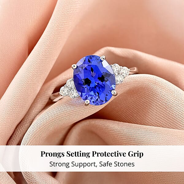 Certified And Appraised Rhapsody 950 Platinum AAAA Tanzanite And E-F VS Diamond Ring Promise Rings 4.40 Grams 3.00 Ctw (Del. In 10-15 Days)