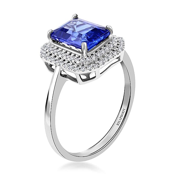 Certified And Appraised Rhapsody 950 Platinum AAAA Tanzanite And E-F VS Diamond Double Halo Ring 6.15 Grams 3.00 Ctw (Del. In 10-15 Days)