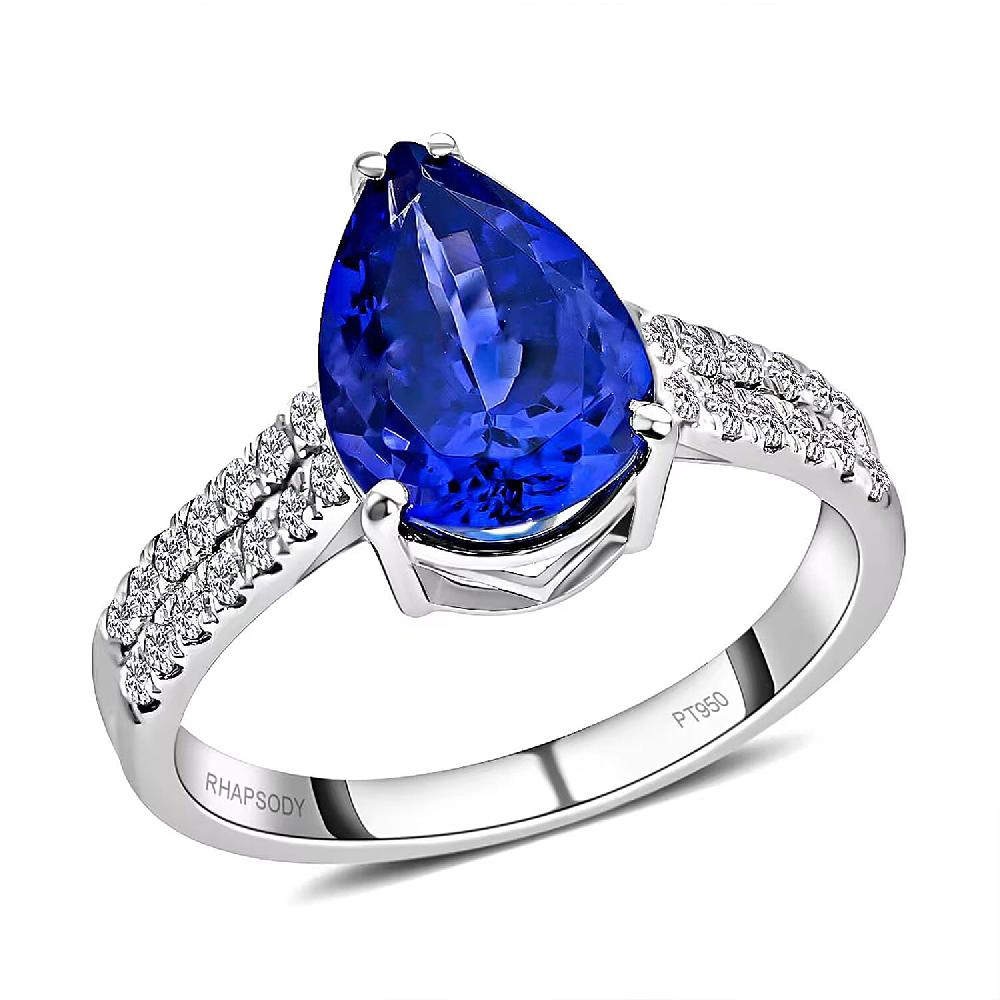 Certified and Appraised Rhapsody 950 Platinum AAAA Tanzanite and E-F VS Diamond Ring 5.50 Grams 3.60 ctw (Del. in 10-15 Days)