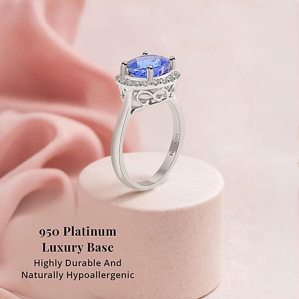 Certified And Appraised Rhapsody 950 Platinum AAAA Tanzanite And E-F VS Diamond Halo Ring 5.25 Grams 2.45 Ctw