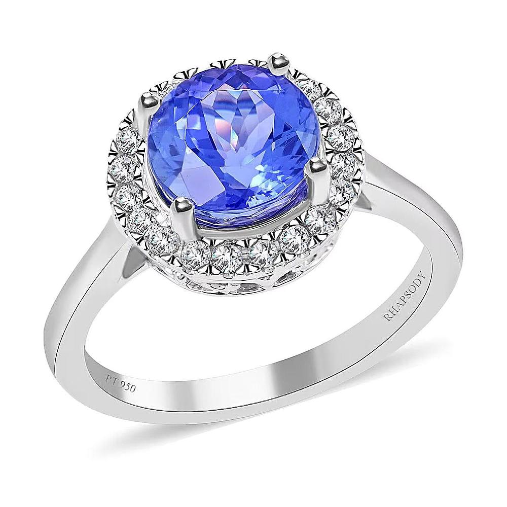 Certified and Appraised Rhapsody 950 Platinum AAAA Tanzanite and E-F VS Diamond Halo Ring 5.25 Grams 2.45 ctw